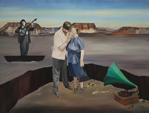 The Last Kiss, Tina Mion art on display at La Posada Hotel in Winslow, AZ